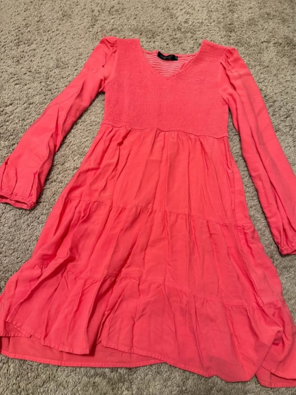 ZESICA Women's Casual V Neck Long Sleeve Smocked High Waist Ruffle A Line Tiered